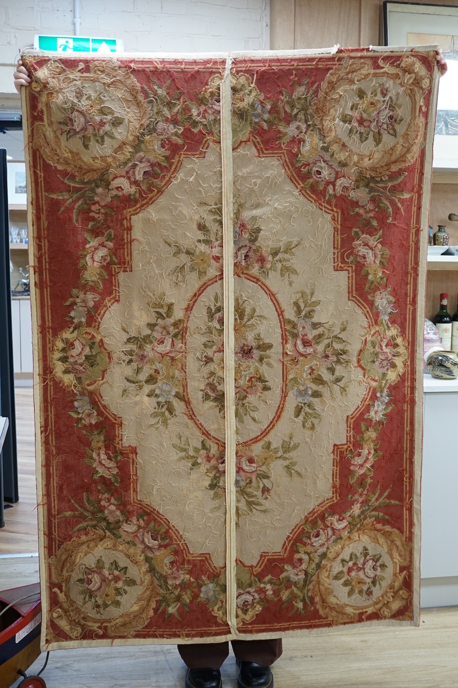 Two wool worked floral patterned (Aubusson style) rugs